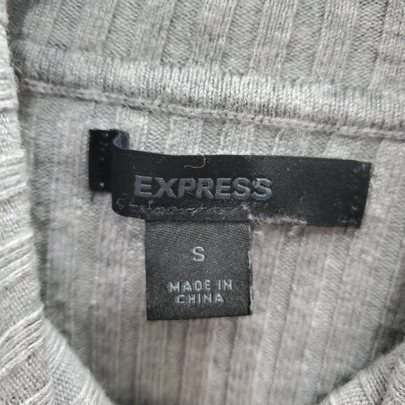 Express Women's Y2K Gray Wool Silk Blend Stretch Ribbed Knit Basic Turtleneck S - Picture 3 of 5